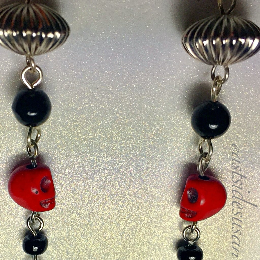 Nip Skull Dangling Earrings Artist Made Magnesite & Onyx